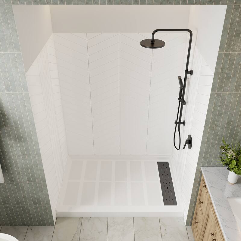 3-Piece Glue-Up SMC Composite Alcove Shower Wall Surround Kit, Waterproof Easy-Clean Shower Panels