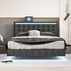 preview thumbnail 2 of 9, Queen Size Floating Bed Frame with Lights and USB Charging, Modern Upholstered Platform LED Bed with Slat Support