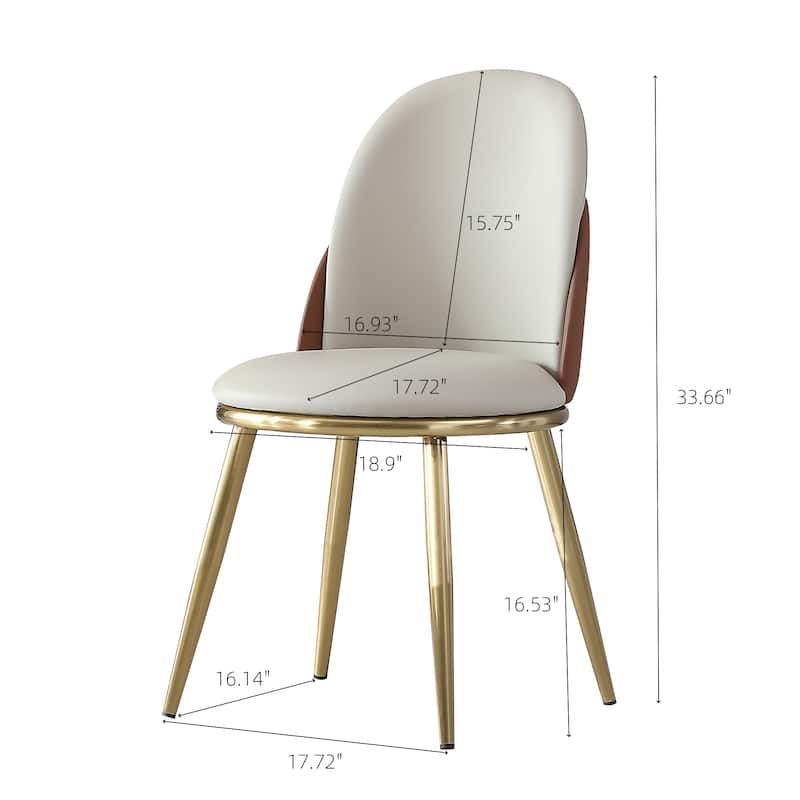 2 Piece PU Kitchen Dining Chair with Cushions, Plastic Foot Covers, Metal Legs for Dining Room Kitchen Living Room Bedroom