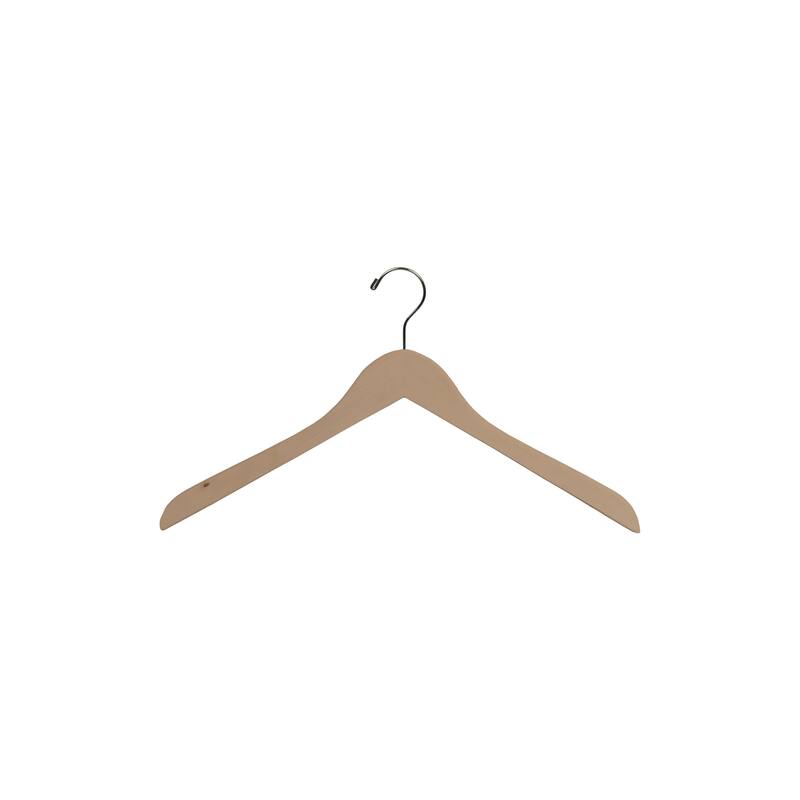 Unfinished Wooden Top/Coat Hanger, 17" Length x 7/16" Thick, Chrome Hook Box of 25