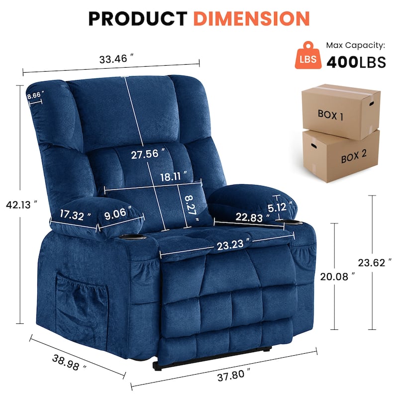 Power Lift Recliner Chair with Heat, Dual Motor Infinite Position Heavy Duty Recliner, Lounge Sofa with USB Ports & Cup Holders
