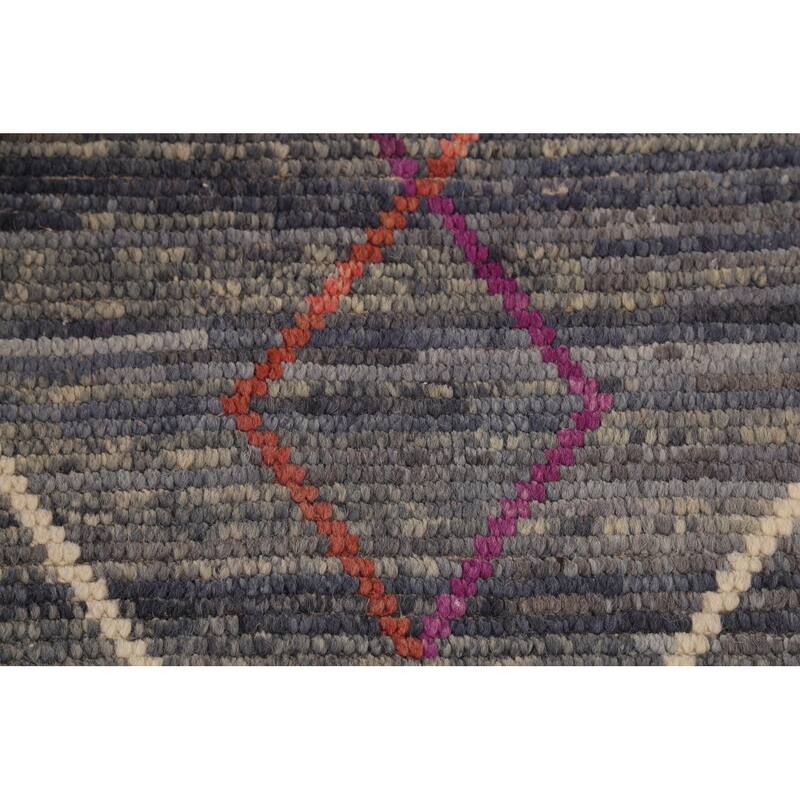 Gray & Blue Trellis Moroccan Area Rug Hand-Knotted Wool Carpet - 8'10"x 12'7"