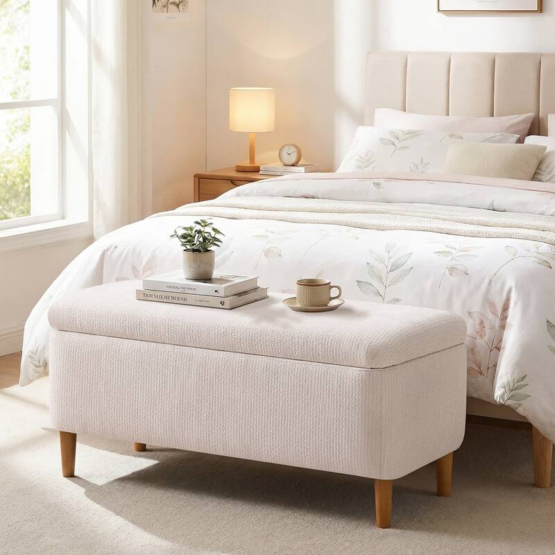 39in Soft Chenille Fabric Storage Ottoman Bench for Bedroom / Entryway Bed Foot / Living Room，Upholstered Entryway Bench