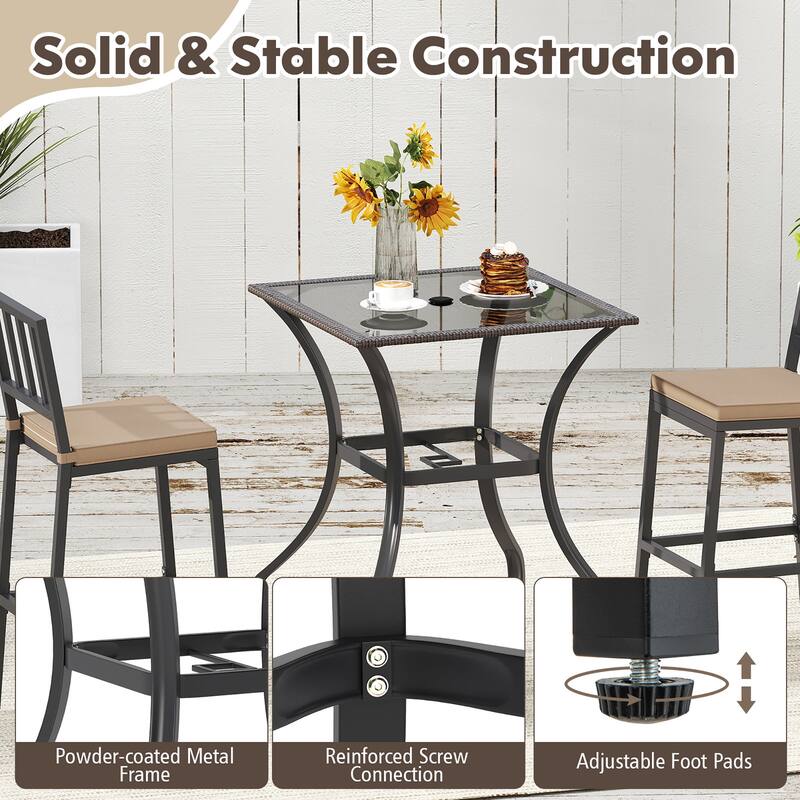 Gymax 28.5'' Square Bistro Bar Table w/ 2'' Umbrella Hole Silkscreen