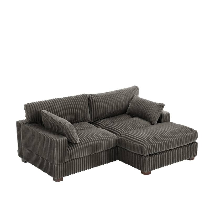 Plush Corduroy Upholstered Modular Sectional Sofa with Chaise