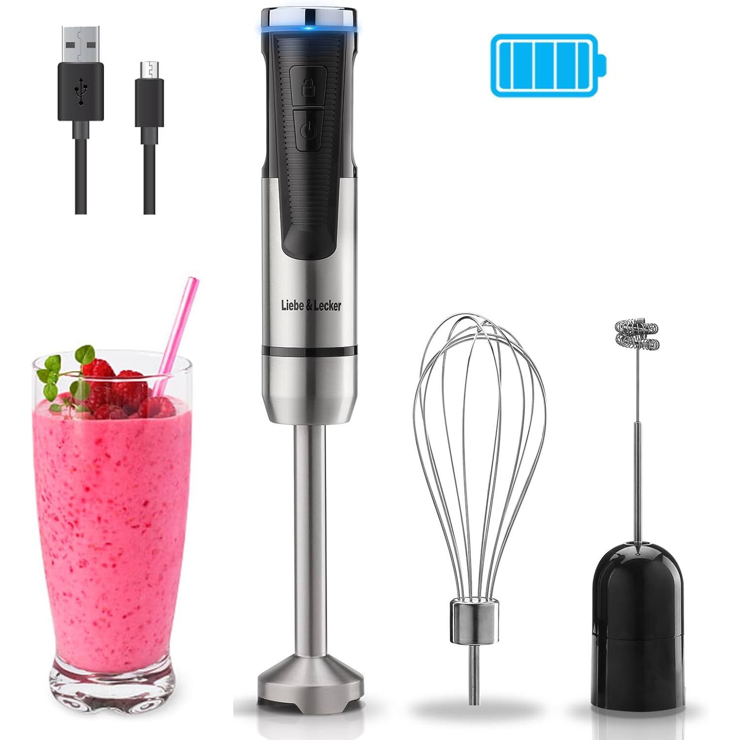 500W Electric Immersion Portable Stick Blender with Whisk,Milk Frother