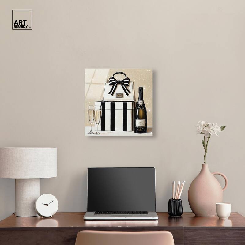 Black and White Striped Glam Acrylic by Art Remedy, Ready to Hang