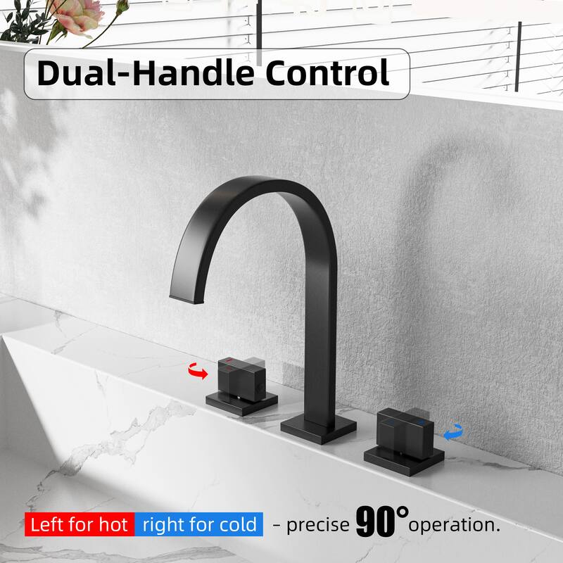 Modland Black / Gold High-Arc 3 Hole Bathroom Sink Faucet Widespread with 2 Handles