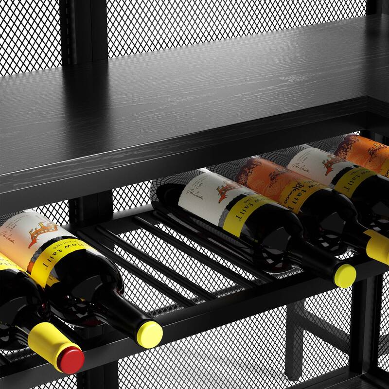 Moasis Home Bar Unit L-shape Liquor Bar Table with 2-Tier Storage and Shelves