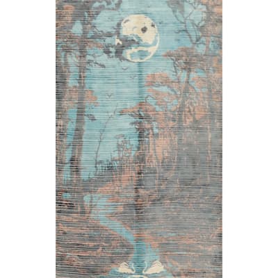 Hand Knotted Oriental Viscose Silk Carpet Modern Animal Pictorial Multi-Colored Abstract Area Rug - 6' 8'' X 4' 6''