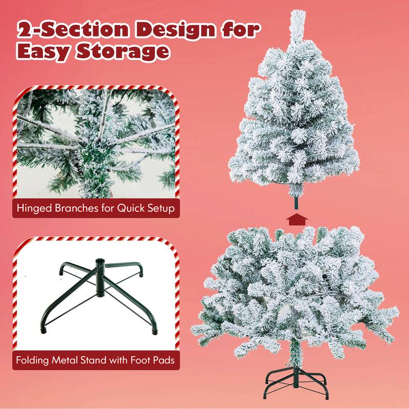 Gymax 4.5FT Pre-Lit Autoflocking Christmas Tree Flocked Tree w/ LED