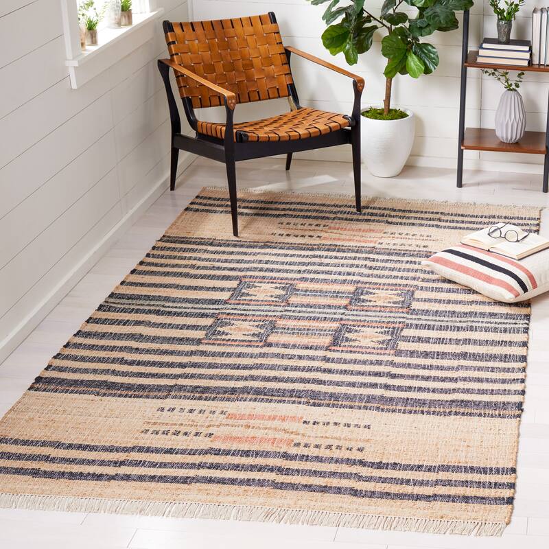 SAFAVIEH Kilim Sherron Boho Tribal Jute Fringe Rug - 9' x 12' - Natural/Black