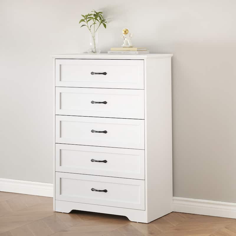 5 Drawers Dresser, Tall Chest of Drawers with Deep Drawers - White