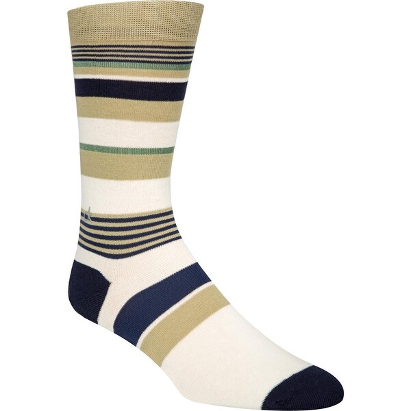Calvin Klein Mens Crew Socks Striped Knit - Navy/Green/White - 7-12 - Overstock - 31998349