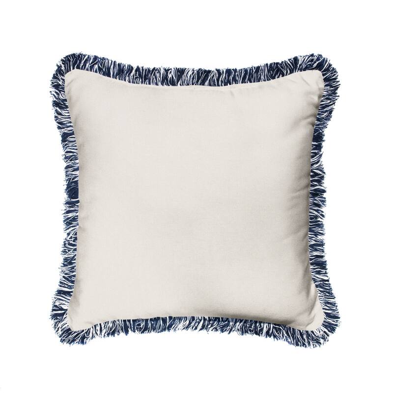 Sunbrella Canvas Natural Indoor/ Outdoor Square Pillow with Fringe - 18 in L x 18 in W