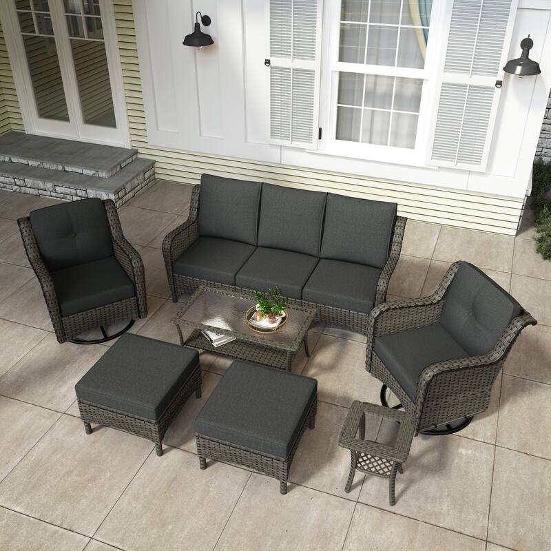 9-piece Rattan Conversation Set Wicker Sectional Patio Sofa Set
