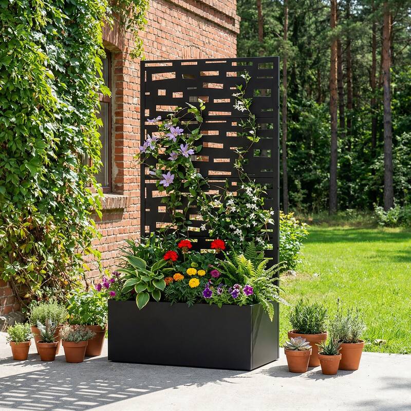 Raised Garden Bed Planter with Trellis Movable Planter Box with Lockable Wheels