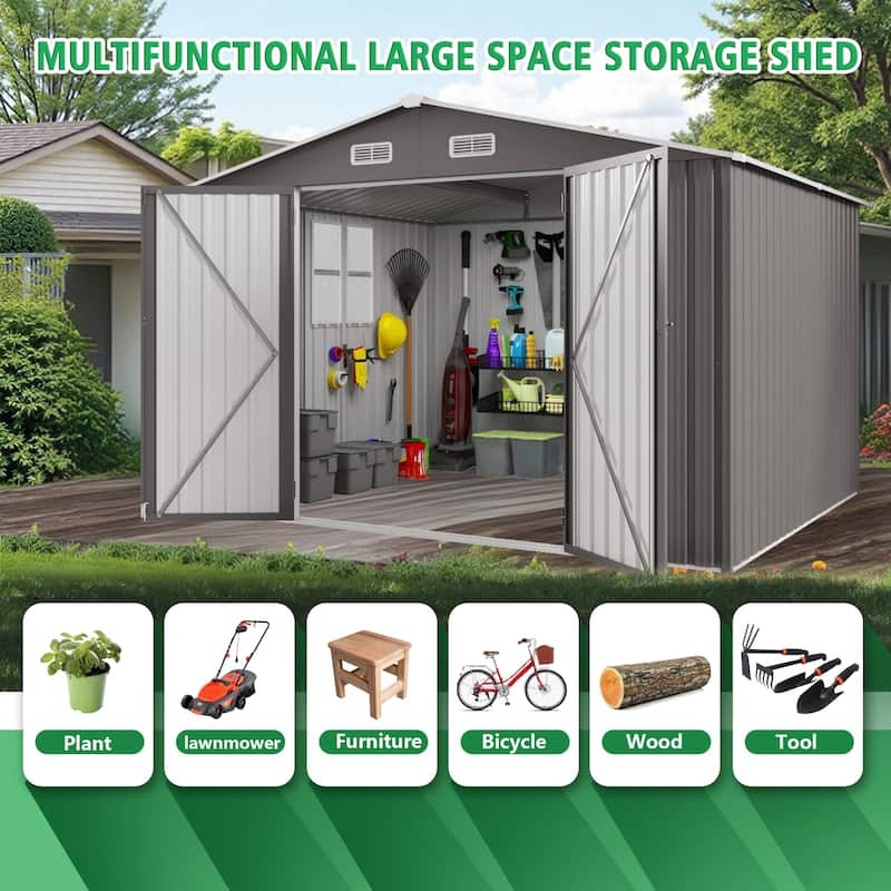 10x12FT Outdoor Storage Shed Large Metal Garden Shed