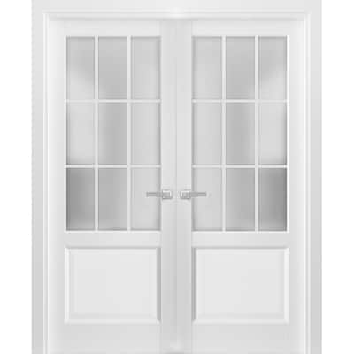 Solid French Double Doors Frosted Glass 9 Lites / Felicia 3309 White