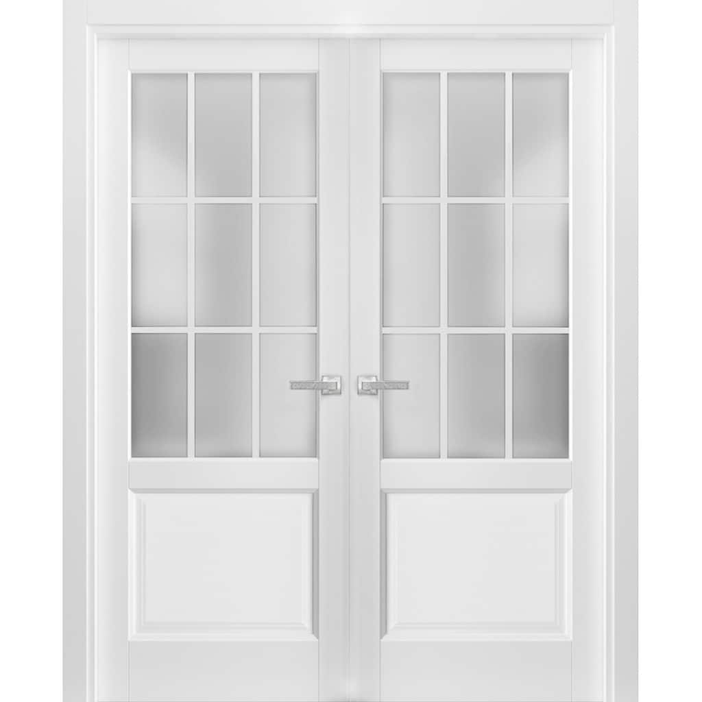 Solid French Double Doors Frosted Glass 9 Lites / Felicia 3309 White