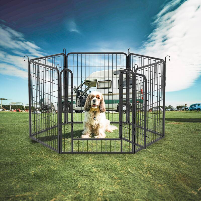 8 Panels Heavy Duty Metal Pet Fence Playpen Kit Indoor/Outdoor Pet Dog Fence Playground Exercise Pen (31.7 in. H x 27.4 W)