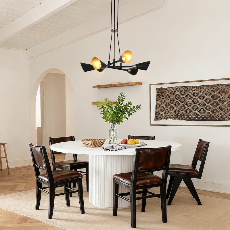 Modern 6-Light Black Gold Metal Chandelier Ceiling Lights for Dining Room - 26" D x 4.5" H