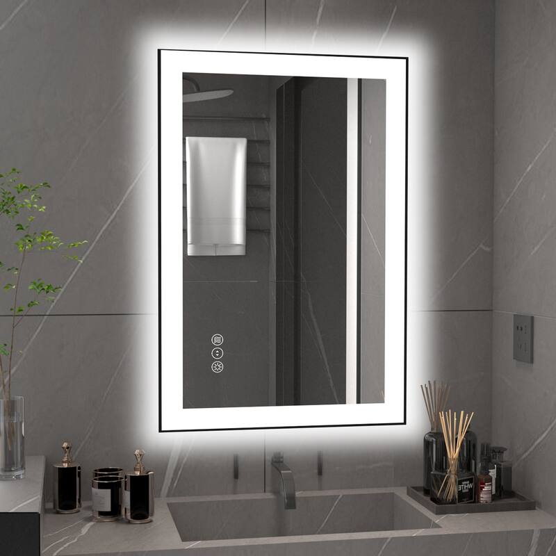 QuivaraView Premium Black Aluminum Framed LED lighting Vanity Mirrors - 24" x 36"
