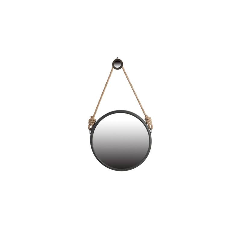 Round Hanging Wall Mirror with Rope Strap - 29.5" - Black