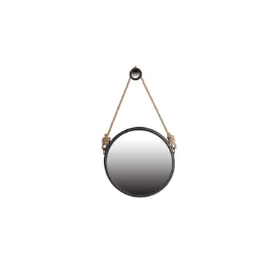 Round Hanging Wall Mirror with Rope Strap - 29.5" - Black