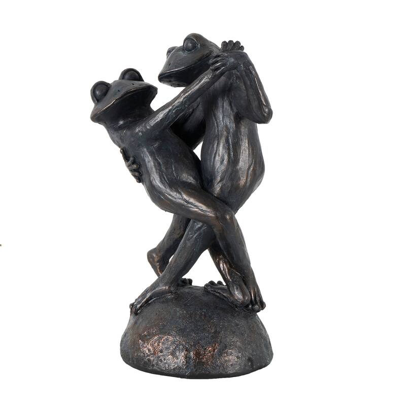 Bronze Resin Patina Dancing Frog Decorative Sculpture with Rock Base