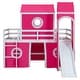 preview thumbnail 23 of 56, Castle Style Twin/Full Size Loft Bed with Slide and Ladder, Solid Wood Loft Bed Frame with Pink Tent and Tower, Playhouse Bed