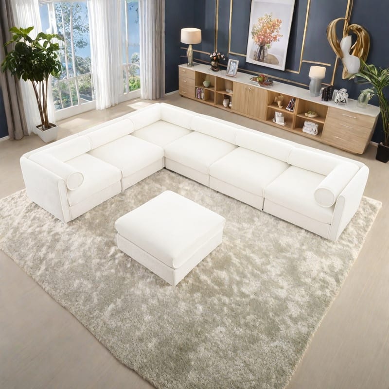 142.5" 6-Piece Modular Chenille Sectional Sofa with Storage(Contemporary Cylindrical Design)