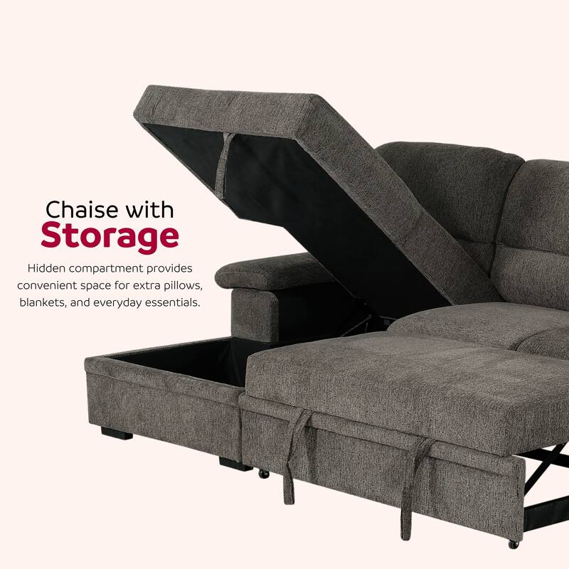 Jordan 93 in. Upholstered Right Facing L-Shaped Sleeper Sectional with Storage