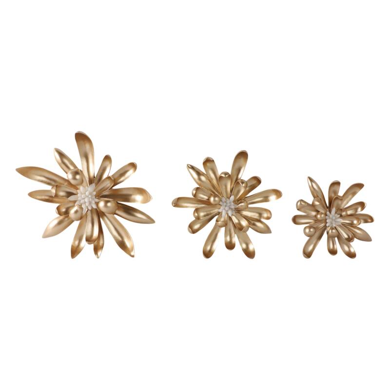 Polyresin Wall Sculpture Floral Design (Set of 3) - 16/14/10" Gold - 17.5" x 4" x 16"