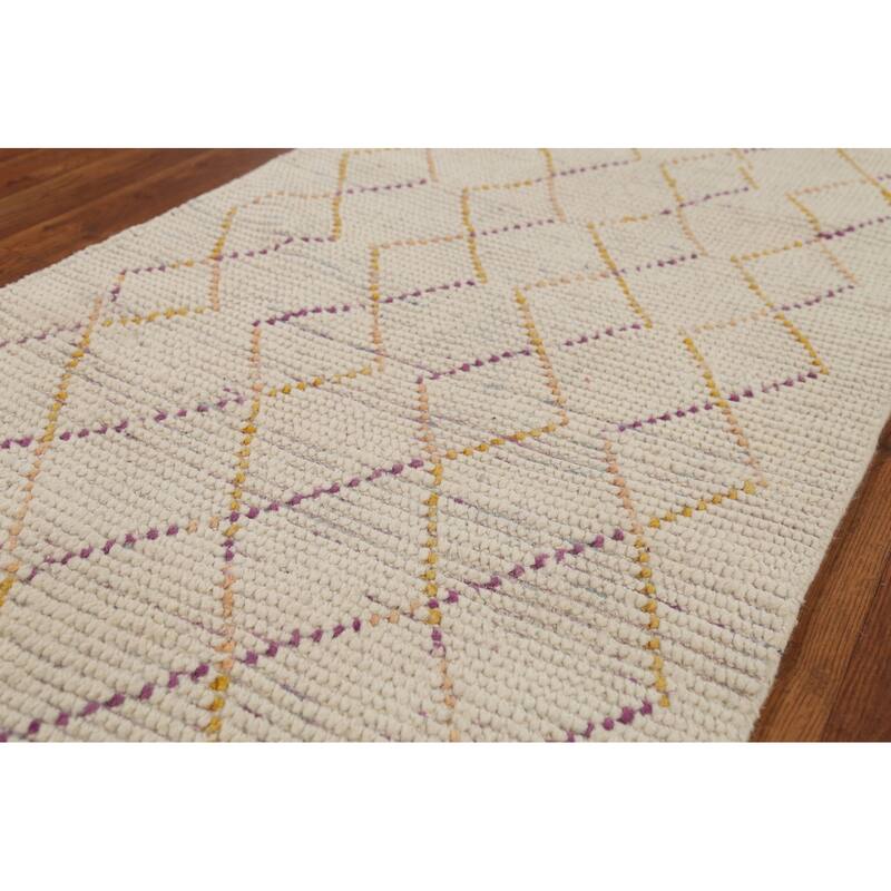 All-Over Trellis Moroccan Oriental Runner Rug Handmade Wool Carpet - 2'6"x 12'7"