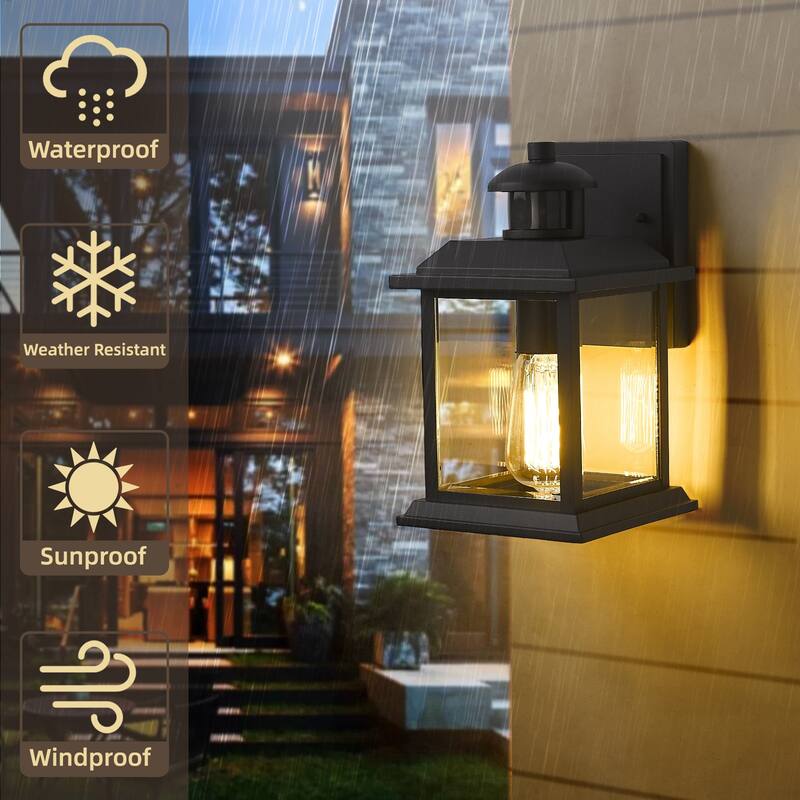 Outdoor Motion Sensor Light, Modern Outdoor Sconces, Black Finish - ‎6.5 x 7.7 x 11 inches