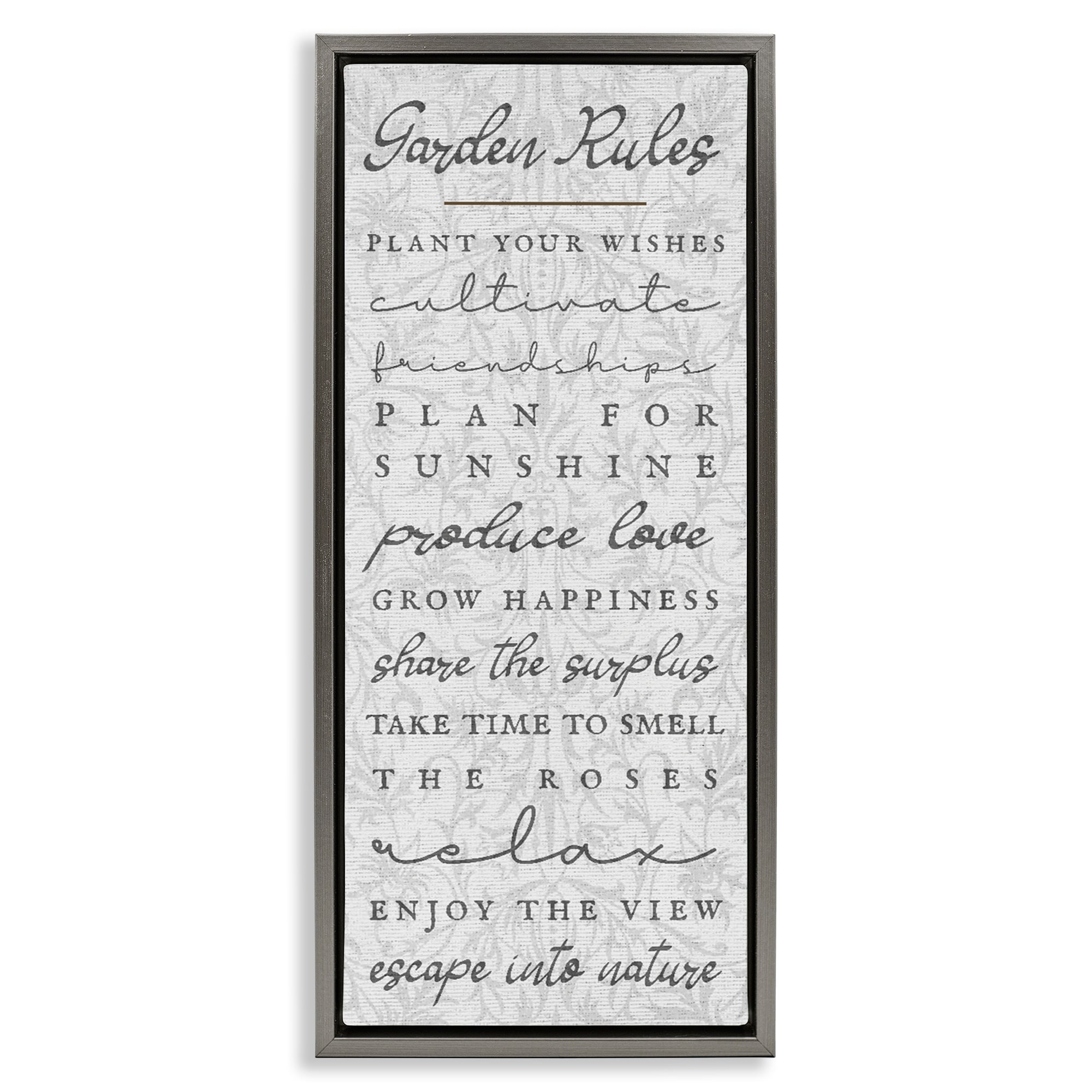 Stupell Garden Rules on Floral Pattern Framed Floater Canvas Wall Art Design By Lil' Rue