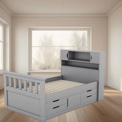 Twin Size Captain Platform Bed Frame with Bookcase, 4 Drawers, and Shelves, Wood and MDF Construction Bedroom Furniture