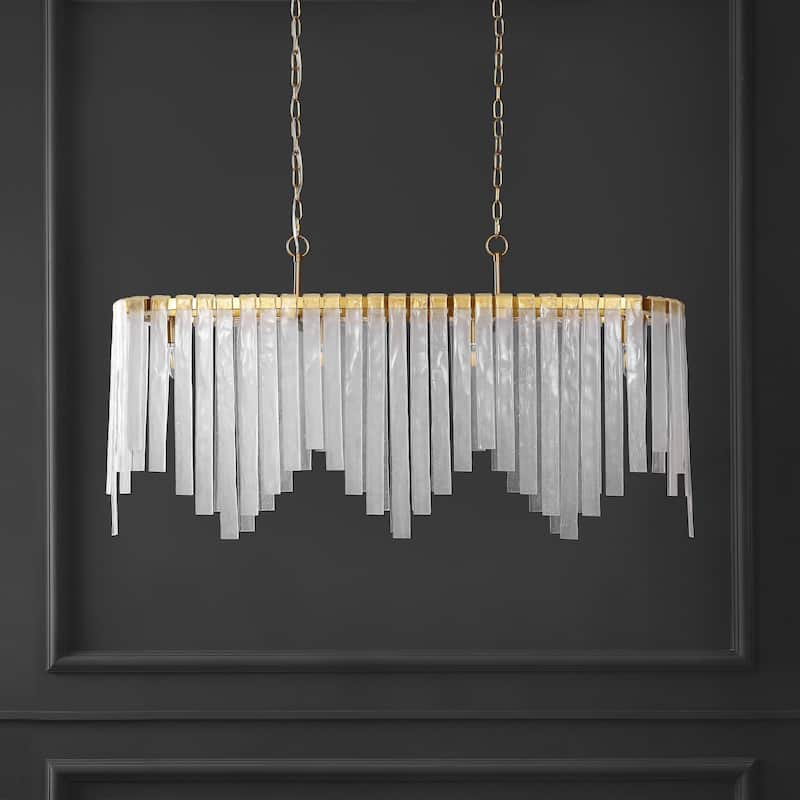 SAFAVIEH Couture Shifra 78" Glass Chandelier - 51" W x 12" D x 78" H - Gold/Clear