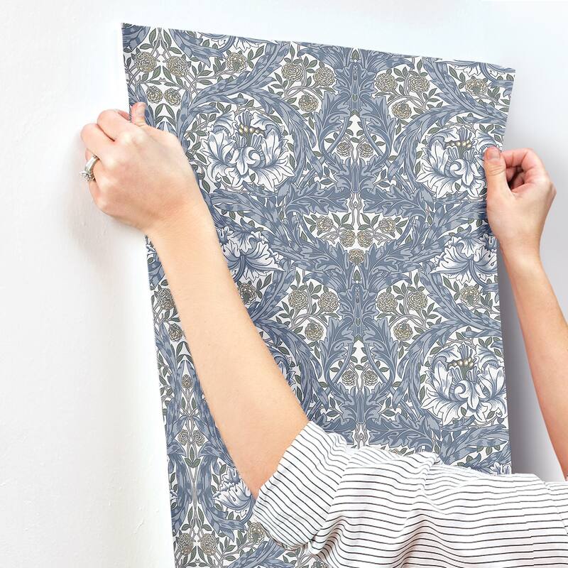 A-Street Prints Anemone Dark Blue Floral Trail Wallpaper