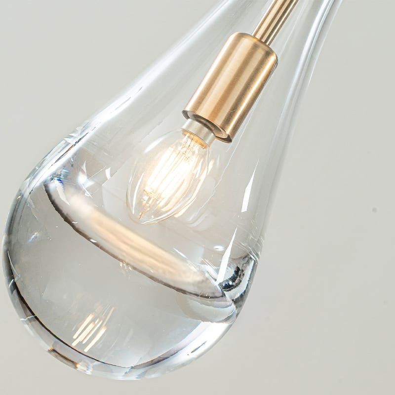3-Light 9" Farmhouse Raindrop Glass Antique Brass Chandelier Rustic Teardrop Cluster Pendant Light for Kitchen Island - W9''
