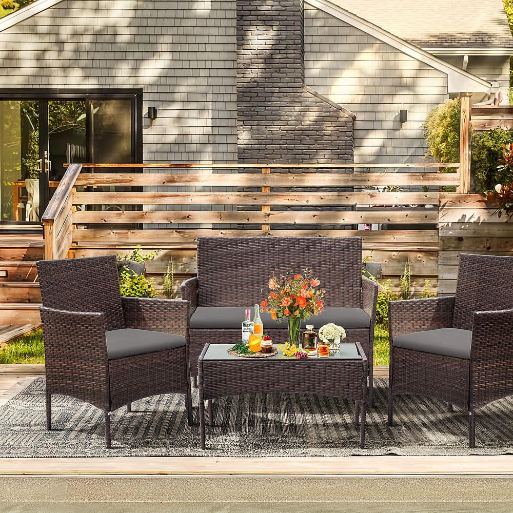 Homall PE Rattan 4-piece Outdoor Patio Set