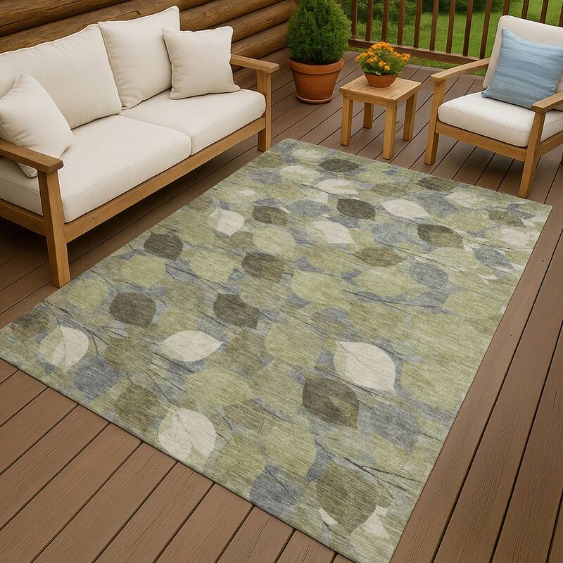 Machine Washable Indoor/ Outdoor Floral Mila Chantille Rug - Fern - 9' x 12'