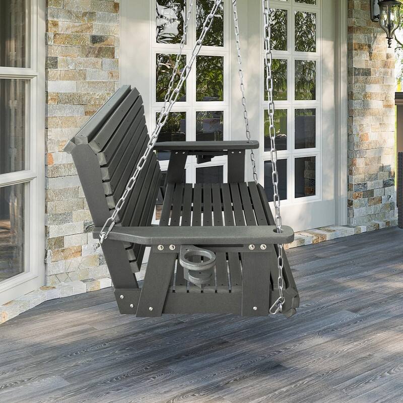 Fortune Candy HDPE Outdoor Porch Swing 2-Person with 18/8 Stainless Steel Bolts