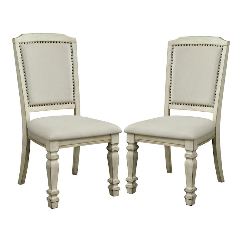 Furniture of America Tani Vintage White Fabric Side Chairs (Set of 2)