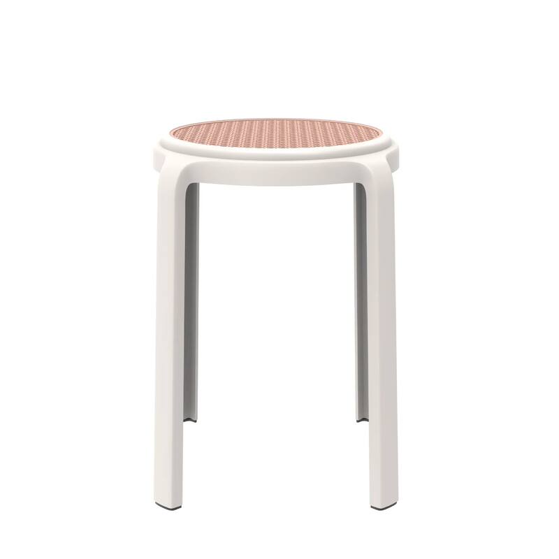 Tresse All-Weather Round Stackable Dining Stool with Wicker-Style Seat for Indoor, Outdoor, Patio, and Kitchen Set of 2
