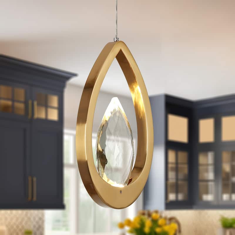 Modern LED Crystal 1-Light Hollow-carved Gold Pendant Light for Kitchen Island Dining Room - 5.5" W x 11" H x 1.7" D