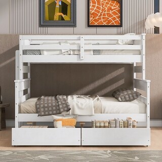 Twin-Full Bunk Bed Convertible 2 Platform Bed with 2 Drawers - White