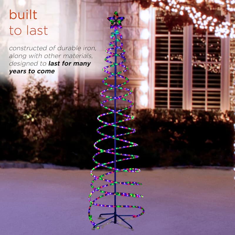 Alpine Corporation Indoor/Outdoor Artificial Spiral Christmas Tree with Multi-Color LED Lights - White