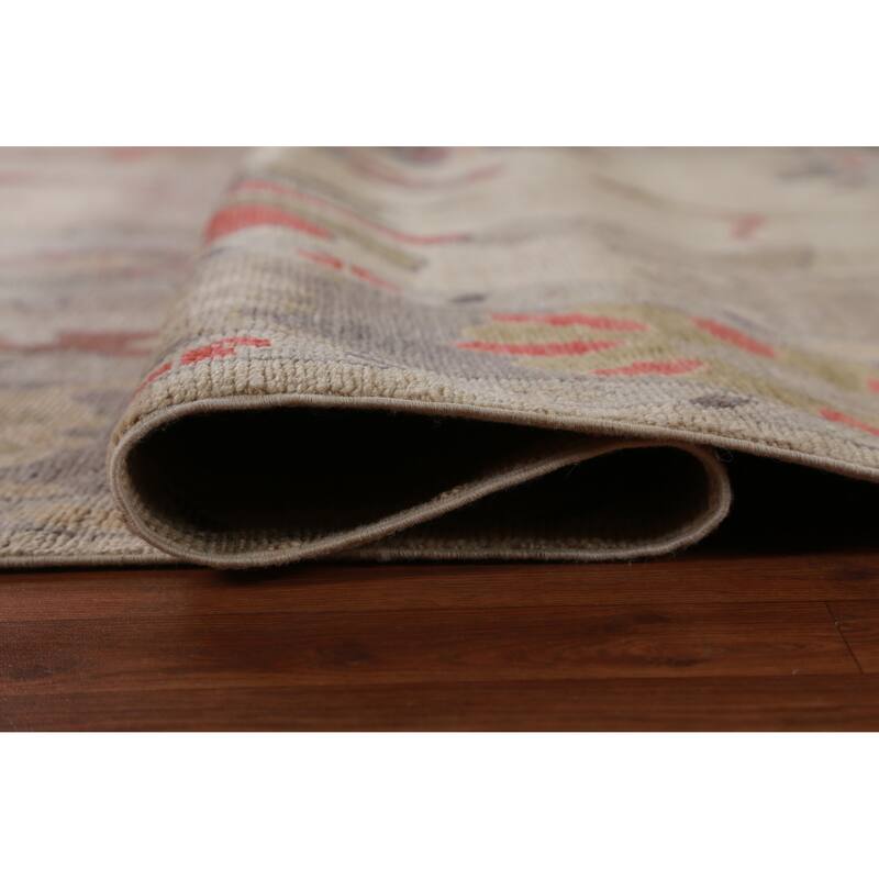 Hand Knotted Oriental 100% Wool Carpet Transitional All-Over Beige & Ivories Oushak Area Rug - 12' 5'' X 9' 1''